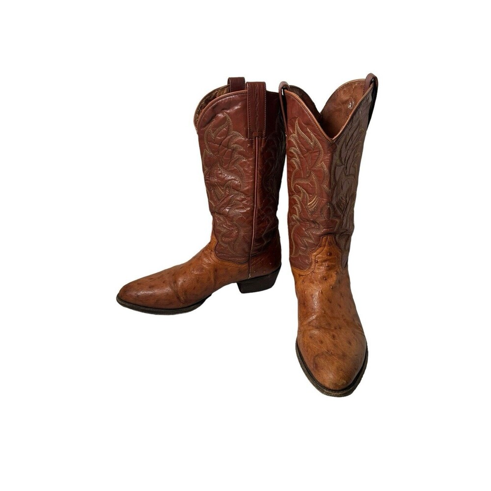 Dan Post Two Tone Brown Ostrich Leather Cowboy Boots Men 9.5 D
